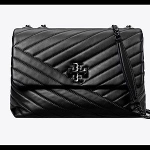 NWT TORY BURCH - BLACK KIRA CHEVRON CONVERTIBLE SHOULDER BAG Style# 90857